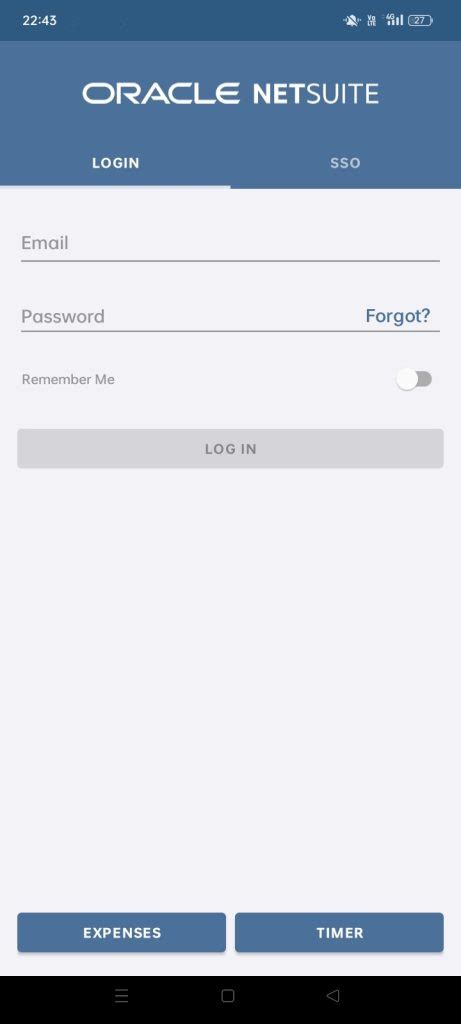 Logging into NetSuite for Mobile with your NetSuite Account.